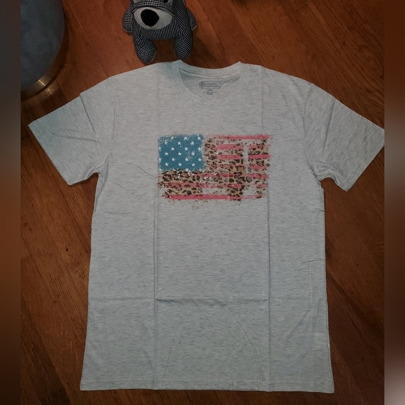 Leopard Print and Flag Tshirt in Oatmeal Color - Picture 2 of 5